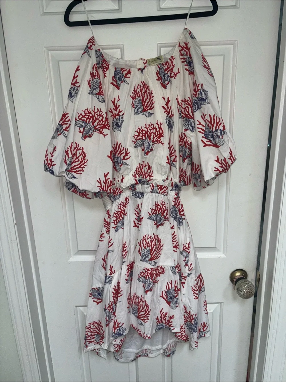 NWT retail $178 size S #Anthropologie White Coral-Print Puff Sleeve Mini Dress - Picture 4 of 7
